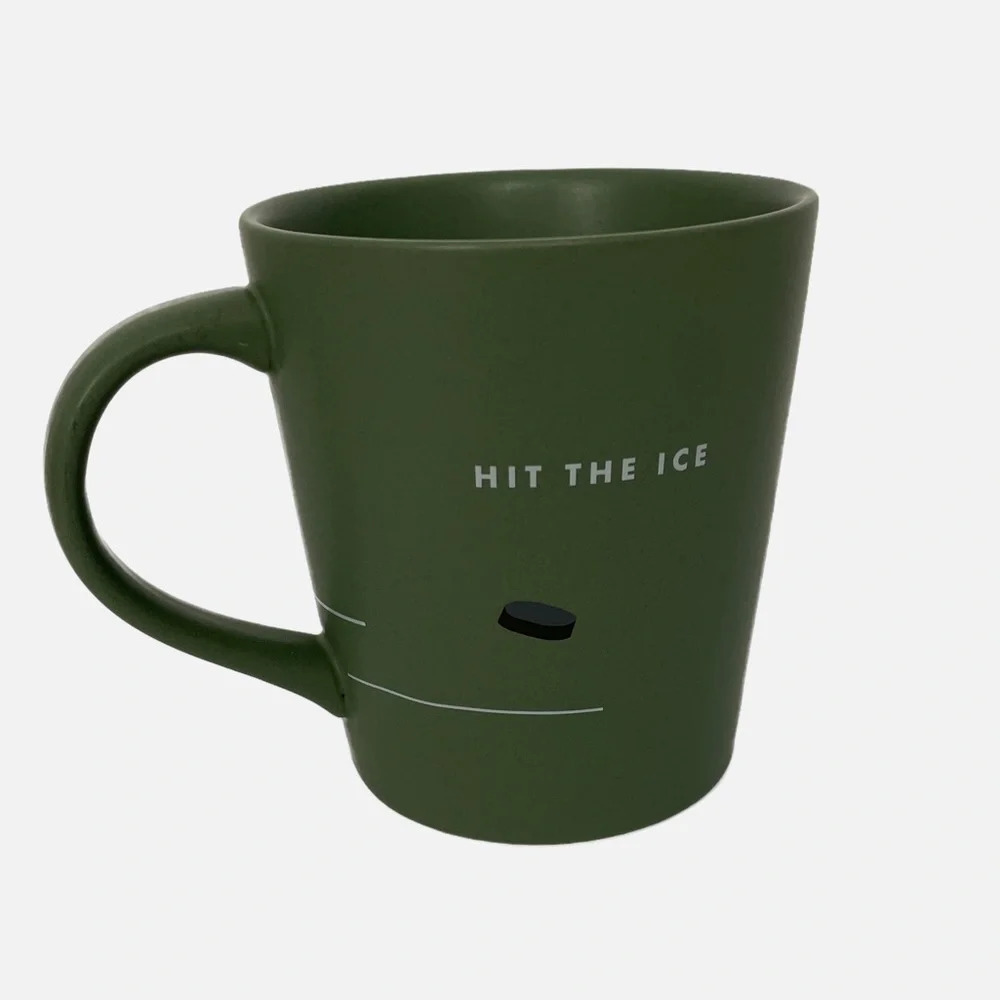 Indigo Mug Hit the Ice‎ Coffee Tea Hockey Green Ceramic EUC